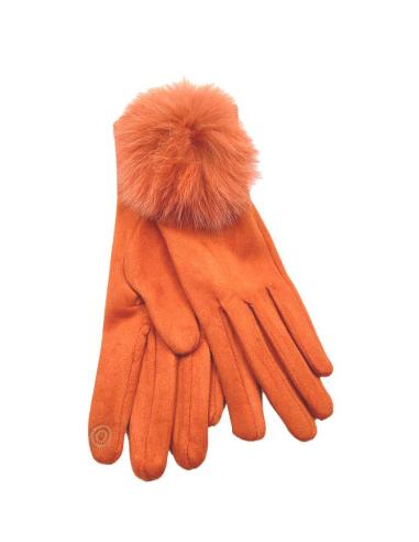 GUANTES NARANJAS CORTOS CON POMPON PELO | EL JARDIN DEL DESEO