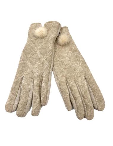 GUANTES BEIGE TOSTADO DE PUNTO Y POMPON | EL JARDIN DEL DESEO