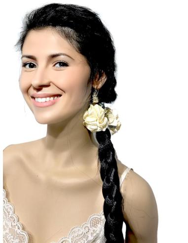 PINZAS DE PELO BEIGE PEQUEÑA FLOR DE TELA | EL JARDIN DEL DESEO