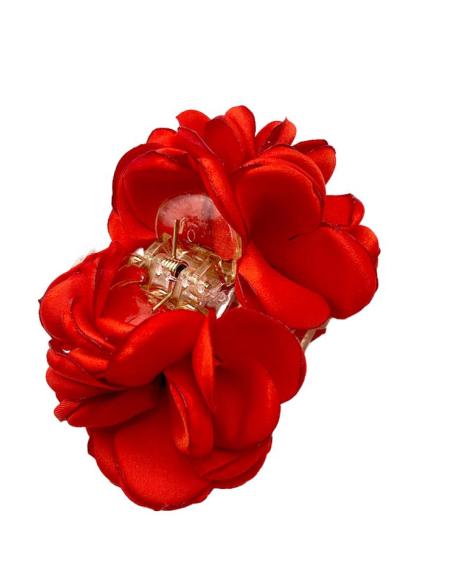 PINZAS DE PELO ROJAS PEQUEÑA FLOR DE TELA | EL JARDIN DEL DESEO