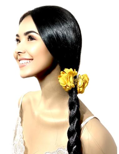 PINZAS DE PELO MOSTAZAS CON FLORES TELA PEQUEÑAS | EL JARDIN DEL DESEO