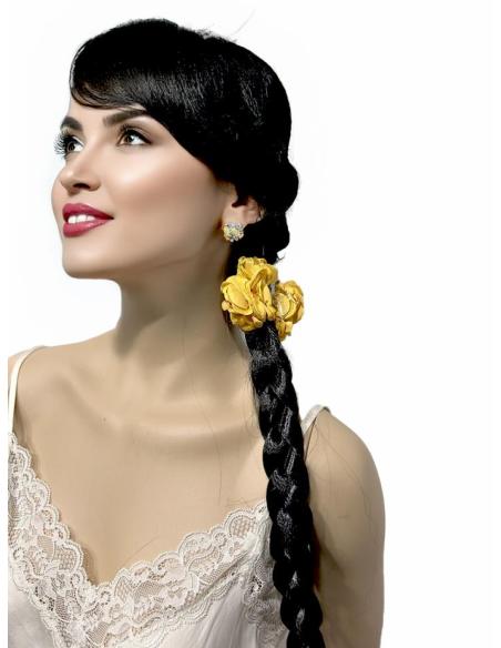 PINZAS DE PELO MOSTAZAS CON FLORES TELA PEQUEÑAS | EL JARDIN DEL DESEO