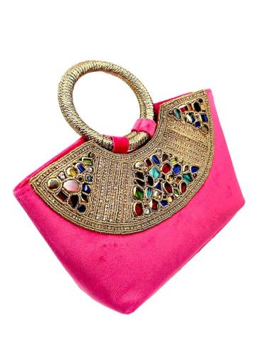 BOLSOS FUCSIAS BODA CON ASAS RIGIDAS Y PEDRERIA | EL JARDIN DEL DESEO