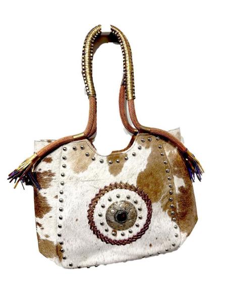 BOLSOS PIEL VACA BLANCO Y CAMEL ESTILO BOHOCHIC | EL JARDIN DEL DESEO