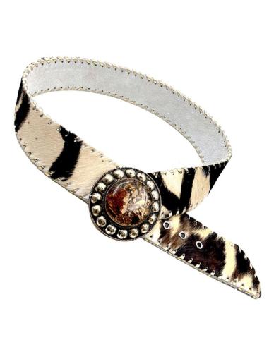 CINTURONES MUJER DE PIEL EN ANIMAL PRINT Y DORADO