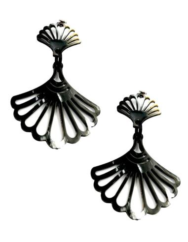 PENDIENTES LARGOS NEGROS ABANICO CUERNO BUFALO | EL JARDIN DEL DESEO