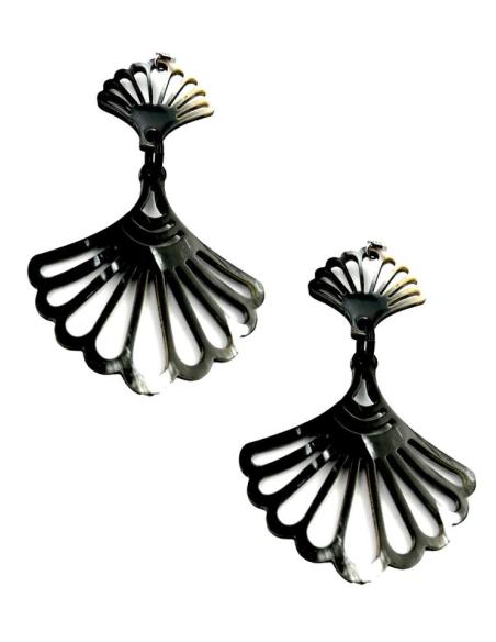PENDIENTES LARGOS NEGROS ABANICO CUERNO BUFALO | EL JARDIN DEL DESEO