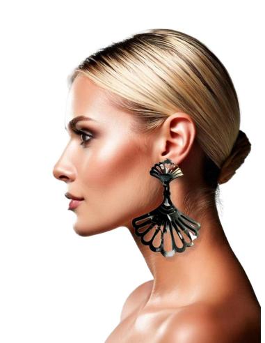 PENDIENTES LARGOS NEGROS ABANICO CUERNO BUFALO | EL JARDIN DEL DESEO