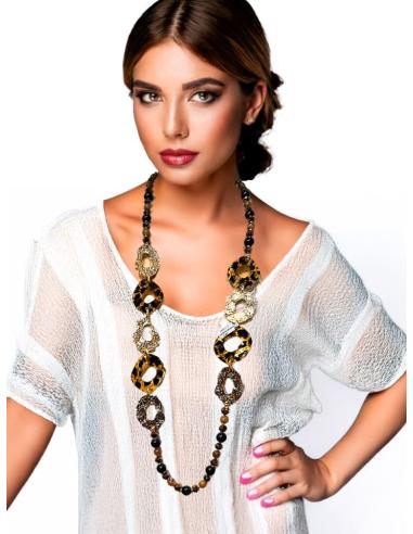 COLLARES DE MUJER DORADOS LARGOS CON ANIMAL PRINT | EL JARDIN DEL DESEO