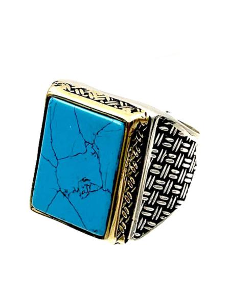 ANILLOS HOMBRE DE PLATA SELLO PIEDRA AZUL TURQUESA | EL JARDIN DEL DESEO