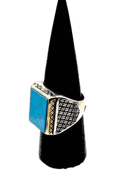 ANILLOS HOMBRE DE PLATA SELLO PIEDRA AZUL TURQUESA | EL JARDIN DEL DESEO