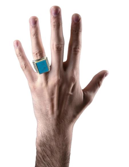ANILLOS HOMBRE DE PLATA SELLO PIEDRA AZUL TURQUESA | EL JARDIN DEL DESEO