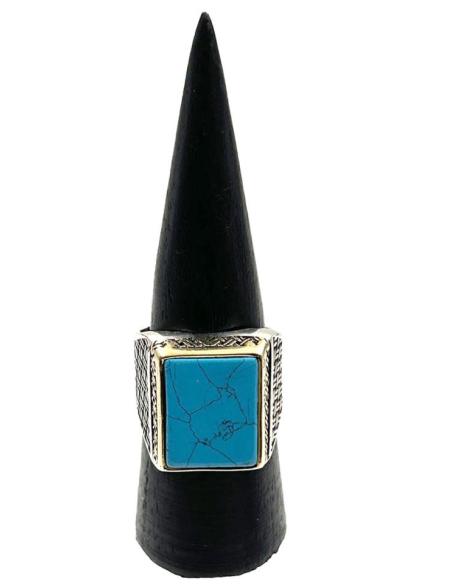 ANILLOS HOMBRE DE PLATA SELLO PIEDRA AZUL TURQUESA | EL JARDIN DEL DESEO
