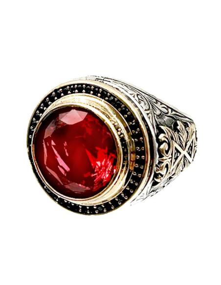 ANILLOS HOMBRE DE PLATA SELLO PIEDRA GRANATE | EL JARDIN DEL DESEO