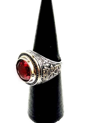 ANILLOS HOMBRE DE PLATA SELLO PIEDRA GRANATE | EL JARDIN DEL DESEO