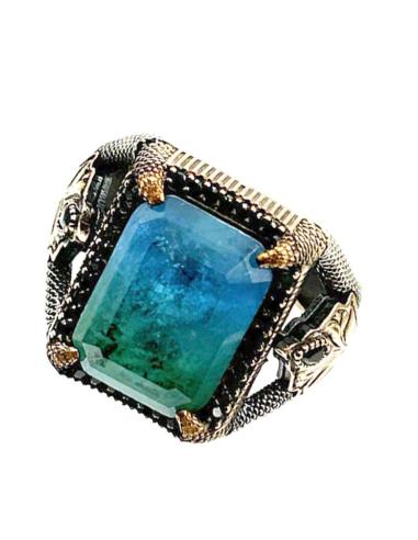 ANILLOS HOMBRE DE PLATA SELLO PIEDRA AZUL AGUA | EL JARDIN DEL DESEO