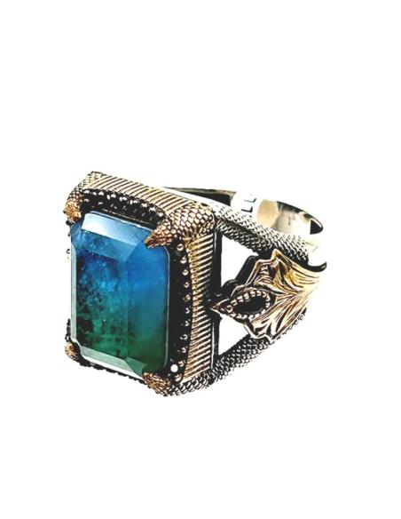 ANILLOS HOMBRE DE PLATA SELLO PIEDRA AZUL AGUA | EL JARDIN DEL DESEO
