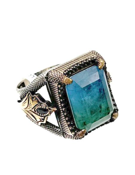 ANILLOS HOMBRE DE PLATA SELLO PIEDRA AZUL AGUA | EL JARDIN DEL DESEO