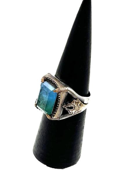 ANILLOS HOMBRE DE PLATA SELLO PIEDRA AZUL AGUA | EL JARDIN DEL DESEO
