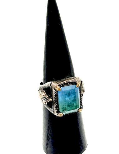 ANILLOS HOMBRE DE PLATA SELLO PIEDRA AZUL AGUA | EL JARDIN DEL DESEO