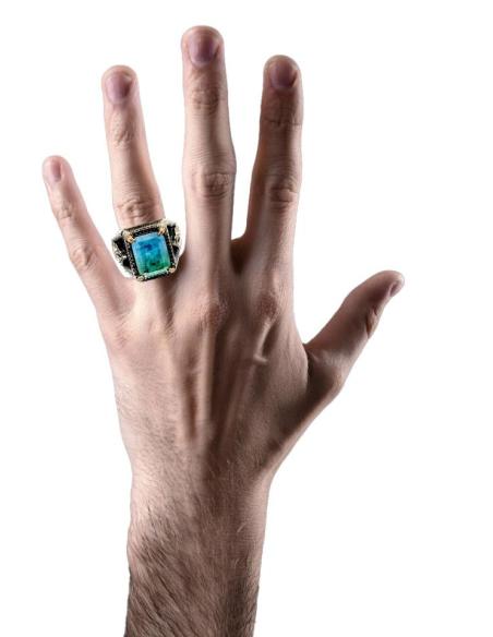 ANILLOS HOMBRE DE PLATA SELLO PIEDRA AZUL AGUA | EL JARDIN DEL DESEO