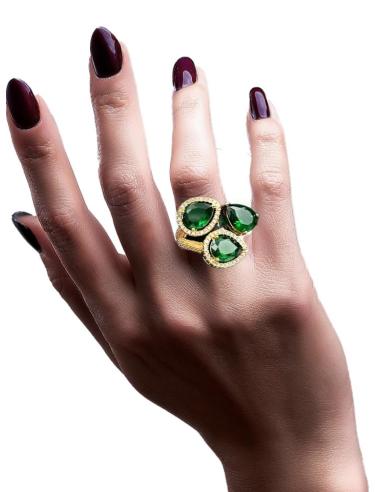 ANILLOS DORADOS DE BODA CON PEDRERIA VERDE PARA EVENTOS Y BODAS