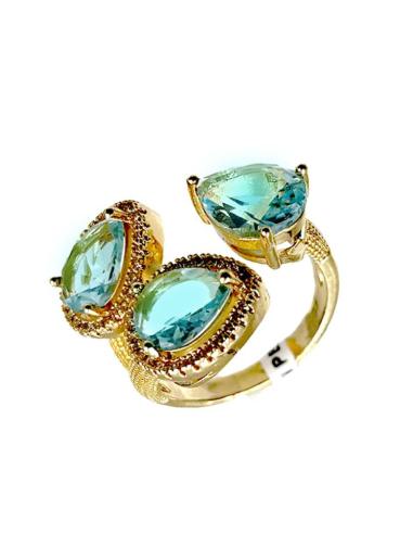 ANILLOS DORADOS BODA CON PEDRERIA AZUL AGUAMARINA