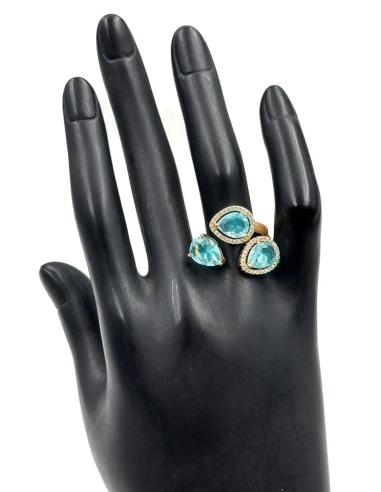 ANILLOS DORADOS BODA CON PEDRERIA AZUL AGUAMARINA