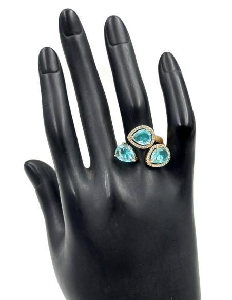 ANILLOS DORADOS BODA CON PEDRERIA AZUL AGUAMARINA