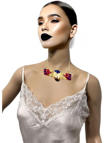 COLLARES DORADOS ESCARABAJO EGIPCIO AZUL Y ROJO | EL JARDIN DEL DESEO