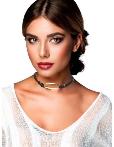 COLLARES MUJER CHOKER DORADO DE MODA CON CUERO | EL JARDIN DEL DESEO