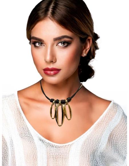 COLLARES DORADOS PARA MUJER CON CUERO | EL JARDIN DEL DESEO