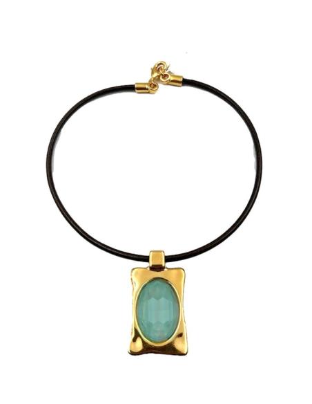 COLLARES CORTOS MUJER CUERO Y COLGANTE DORADO | EL JARDIN DEL DESEO