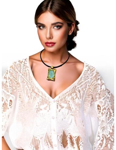 COLLARES CORTOS MUJER CUERO Y COLGANTE DORADO | EL JARDIN DEL DESEO
