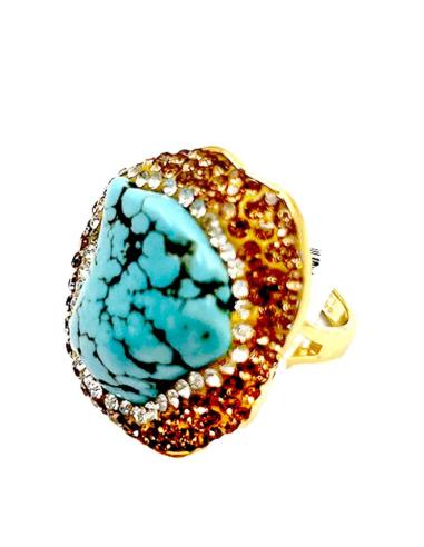 ANILLOS GRANDES AZULES TURQUESAS Y DORADOS DISEÑO ORIGINAL