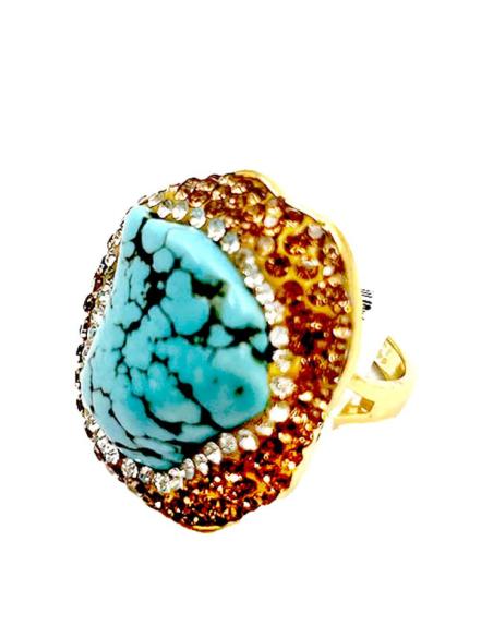 ANILLOS GRANDES AZULES TURQUESAS Y DORADOS DISEÑO ORIGINAL