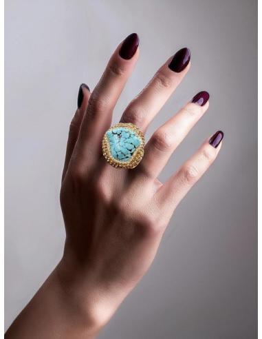 ANILLOS GRANDES AZULES TURQUESAS Y DORADOS DISEÑO ORIGINAL