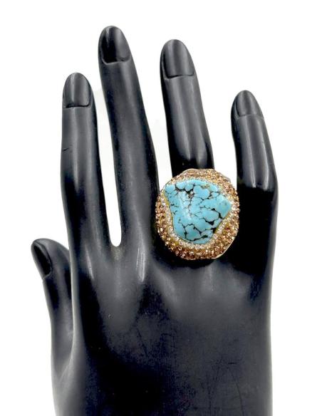 ANILLOS GRANDES AZULES TURQUESAS Y DORADOS DISEÑO ORIGINAL