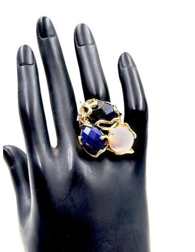 ANILLOS MUJER AZULES LAPISLAZULI CON PERLA DISEÑO GRANDE Y VISTOSO