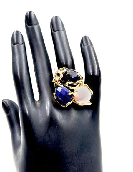 ANILLOS MUJER AZULES LAPISLAZULI CON PERLA DISEÑO GRANDE Y VISTOSO