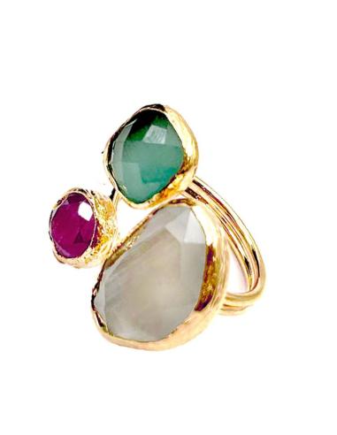 ANILLOS DE PIEDRAS ROSAS Y VERDES PASTEL PARA BODA