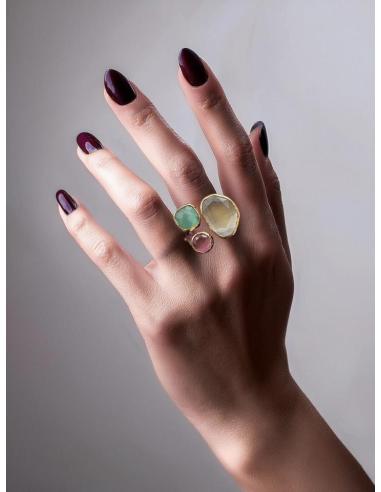 ANILLOS DE PIEDRAS ROSAS Y VERDES PASTEL PARA BODA