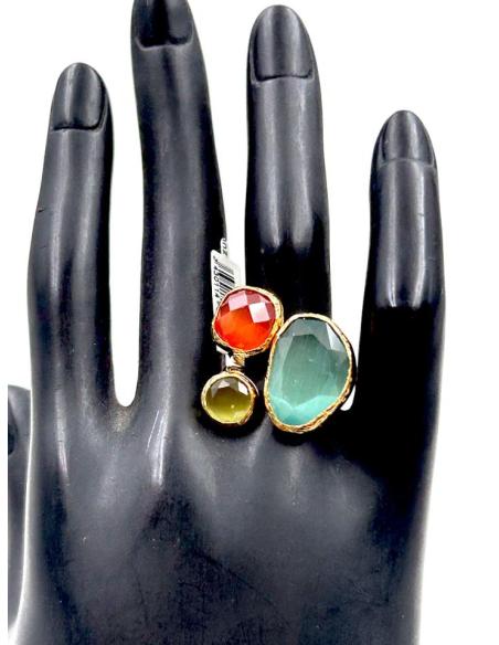 ANILLOS BODA DE PIEDRAS NARANJAS VERDES Y AZULES