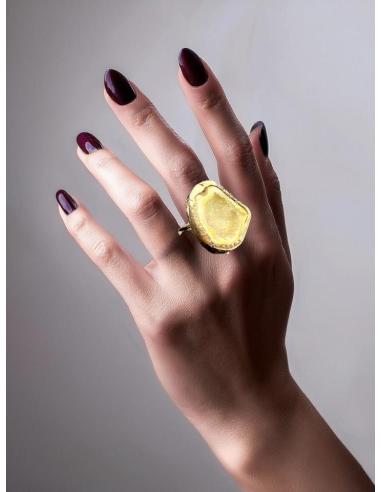 ANILLOS GRANDES AMARILLAS DE PIEDRA AGATA EN BRUTO
