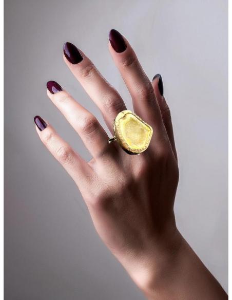 ANILLOS GRANDES AMARILLAS DE PIEDRA AGATA EN BRUTO