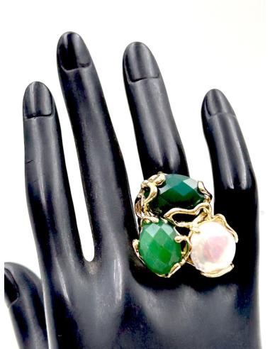 ANILLOS MUJER VERDES ESMERALDA CON PERLA DISEÑO GRANDE Y VISTOSO