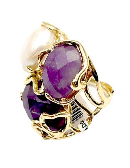ANILLOS MUJER MORADOS AMATISTA CON PERLA DISEÑO GRANDE Y VISTOSO