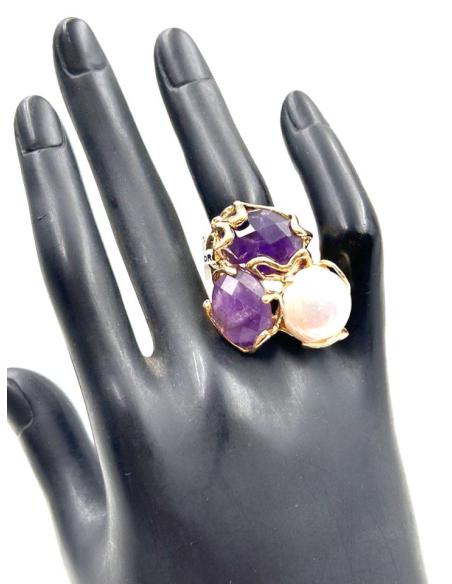 ANILLOS MUJER MORADOS AMATISTA CON PERLA DISEÑO GRANDE Y VISTOSO