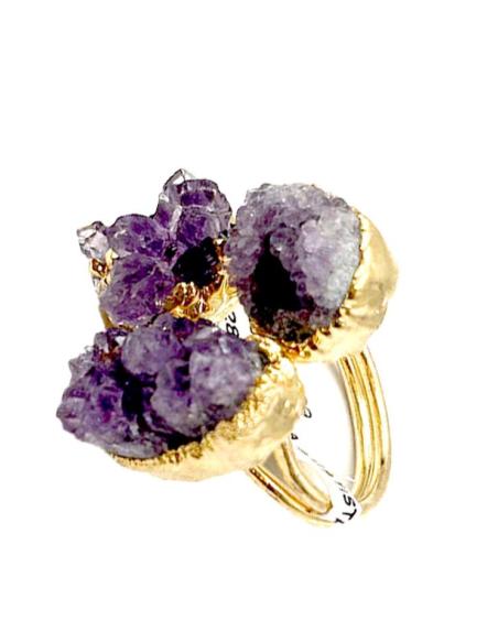 ANILLOS MUJER PIEDRA AMATISTA EN BRUTO TONO MORADO