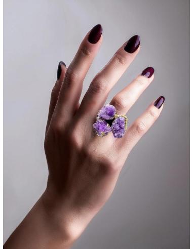 ANILLOS MUJER PIEDRA AMATISTA EN BRUTO TONO MORADO
